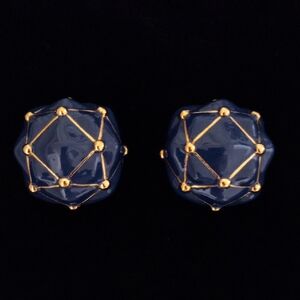 Elegant Vintage ST JOHN Navy Enamel and Gold-Tone Earring